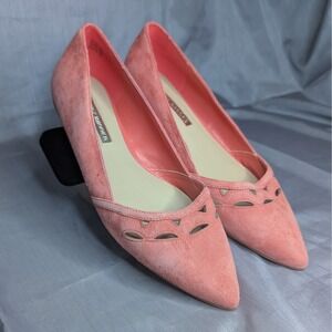 Audrey Brooke Marte Suede Pointed Toe‎ Flats Cutout Coral